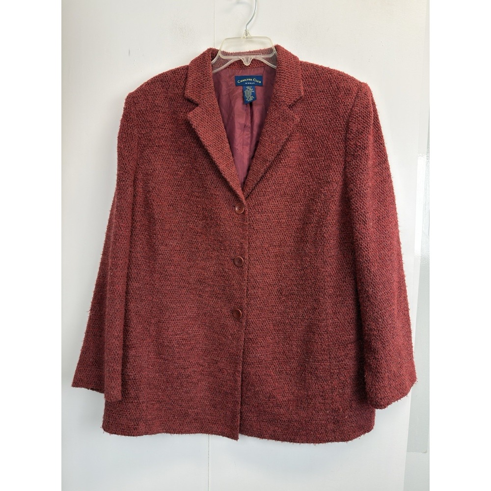 Charter Club Women's‎ 18W Textured Blazer Burgundy Jacket